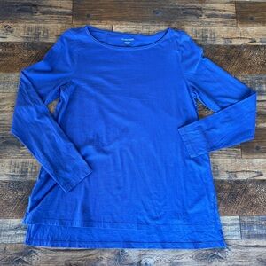 Eileen Fisher Organic Cotton Long Sleeve Top Purple XS Minimalist Side Slit Tee